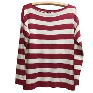 J.CREW THIN WOOL BLEND BOAT-NECK SWEATER, RED STRIPED, SIZE MEDIUM